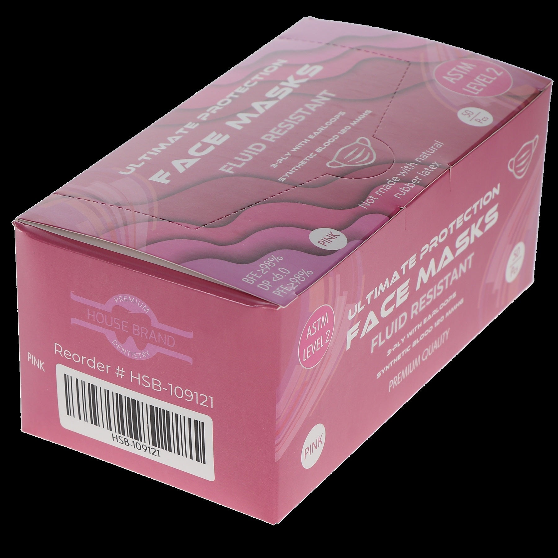 House Brand Dentistry 109121 HSB Earloop Face Masks 3-Ply ASTM Level 2 Pink 50/Bx House Brand Dentistry 109121 HSB Earloop Face Masks 3-Ply ASTM Level 2 Pink 50/Bx